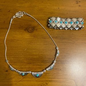 Turquoise and silver necklace and bracelet set